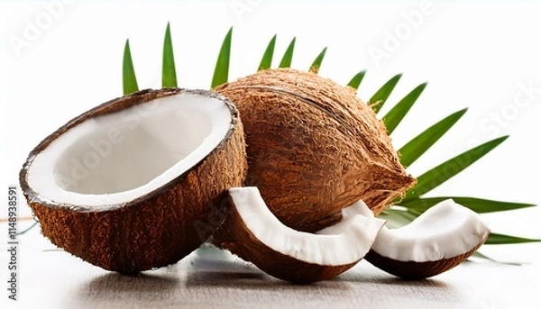 Fototapeta coco cortado e pedacos de coco