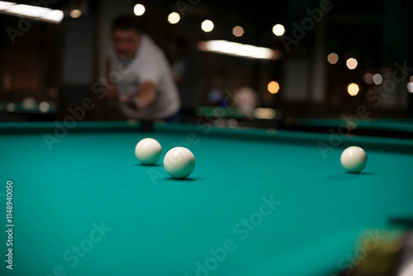 Fototapeta Billiard balls on table before strike.
