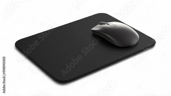 Fototapeta Using a Computer Mouse on a Black Mouse Pad Office Setting Close-Up View