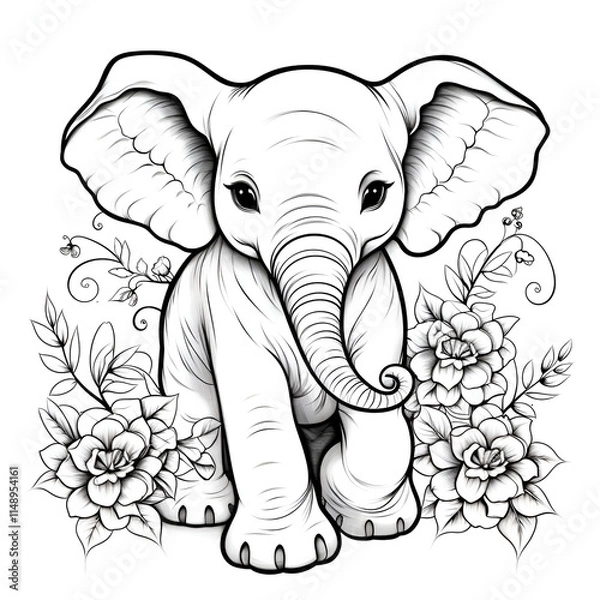 Obraz elephant with flower coloring page