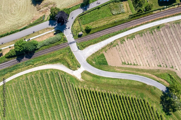 Obraz Abstract aerial view of a road junction in a countryside