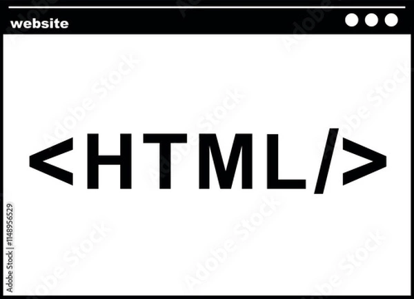 Fototapeta vector illustration black and white icon browser window html script code