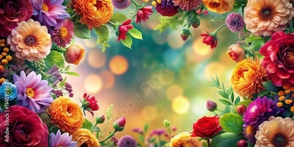 Fototapeta Double Exposure Floral Frame, Blank Space, Botanical Photography, Nature Photo, Floral Design, Empty Frame, Flower Frame,  Image Background,  Floral Background,  Photo Overlay