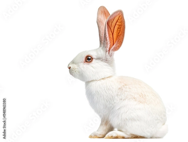 Obraz Isolated White Rabbit Sitting in Profile View
