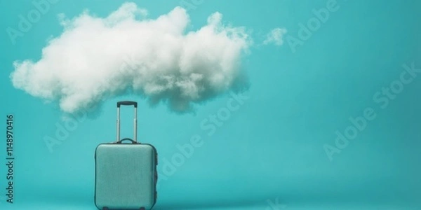 Fototapeta A Dreamy Travel Concept Featuring a Suitcase Floating Amongst a Fluffy Cloud in the Sky