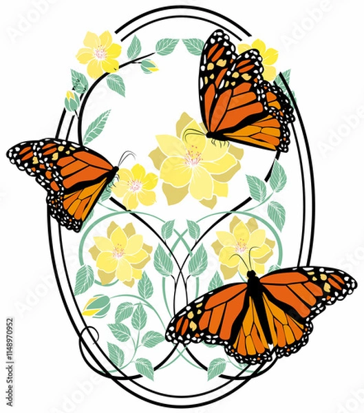 Fototapeta Monarch butterflies with flowers