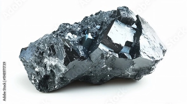 Fototapeta Realistic arrangement of a chunk of zinc ore with a bluish-gray, metallic surface and rough texture on a white background