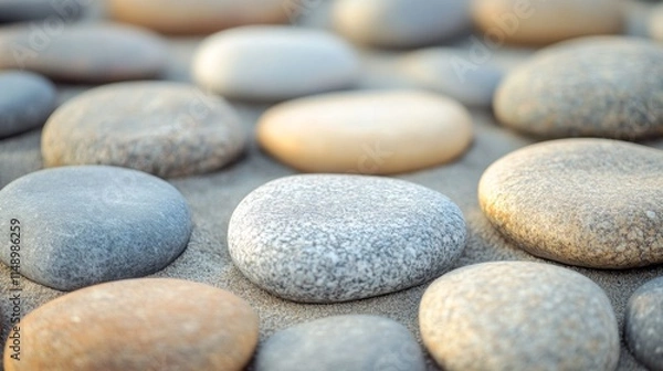 Fototapeta Smooth Gray and Beige Stones on Sand