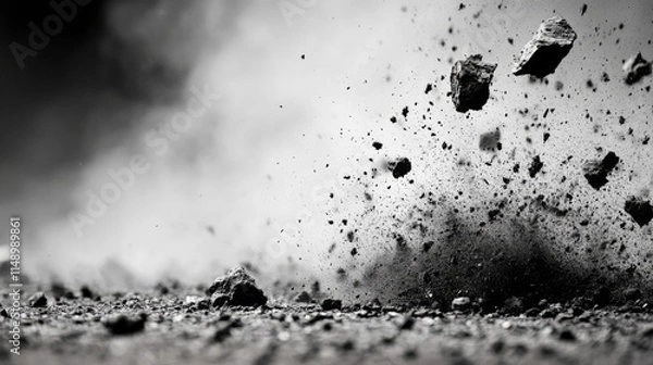 Fototapeta Dark Debris Exploding In Air And Dust