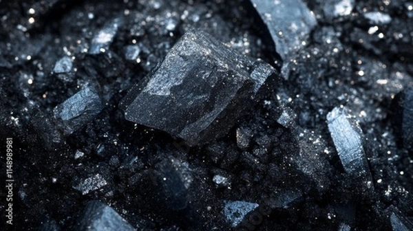 Fototapeta Dark Grey Glittering Stone Fragment Close Up
