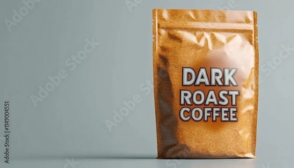 Fototapeta Close-Up of Dark Roast Coffee Packaging, Isolated on Grey Background with Copy Space.