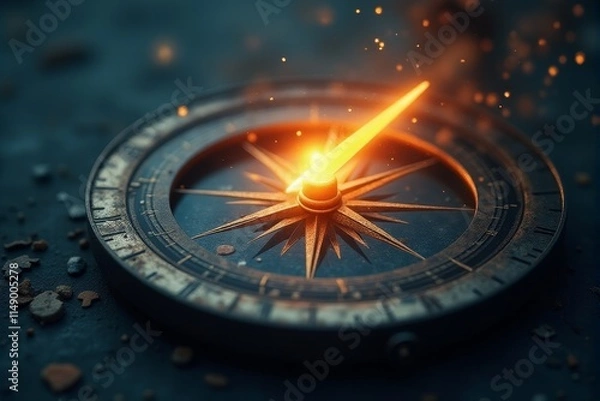 Fototapeta Abstract compass pointing toward a glowing light symbolizing direction and purpose