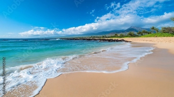 Fototapeta Serene Beach Landscape with Gentle Waves and Clear Blue Sky