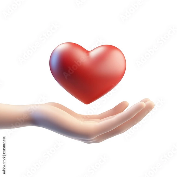 Fototapeta 3D hand holding a red heart symbol, representing love, care, and kindness. Suitable for health, charity, and support-related concepts. Isolated on transparent background, png