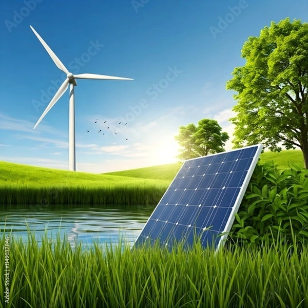 Obraz solar panels and turbines
