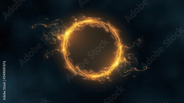 Fototapeta Celestial circle of light with abstract golden effect, shimmering orb, soft focus, atmospheric radiance, ethereal ambiance, glowing aura