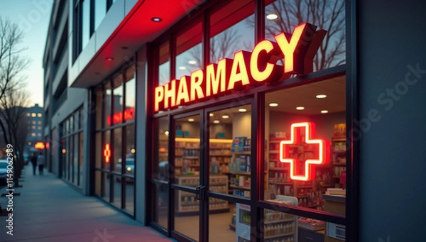 Obraz Exterior view of a modern pharmacy - Generative AI