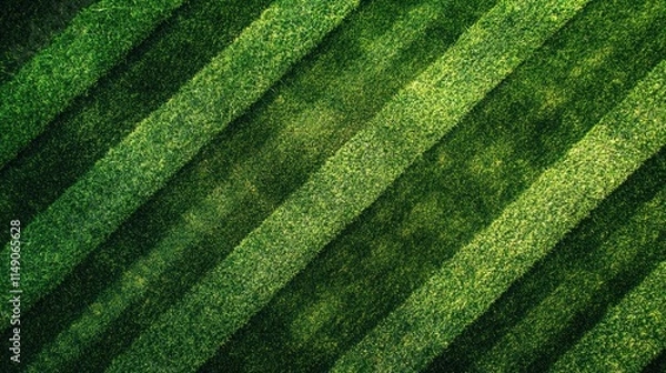 Fototapeta Aerial view of diagonally striped green grass field.