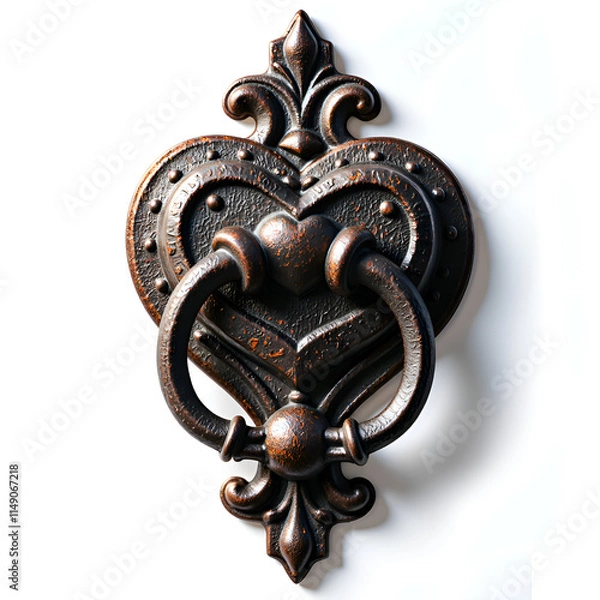 Fototapeta Elegant heart shaped door knocker with ornate detailing and rich patina finish, photography of still life concept.
