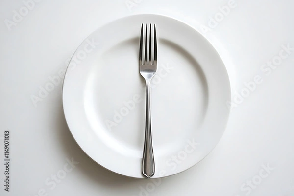 Fototapeta Empty White Plate with Fork - Simple Dining Aesthetic
