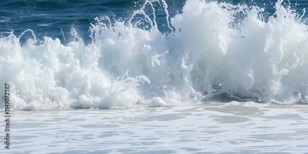 Fototapeta Powerful ocean wave crashing against the shore on a sunny day, natural, tide, energy