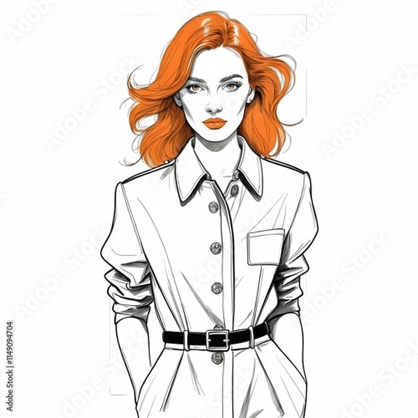 Fototapeta この画像は、スタイリッシュな女性を描いたイラストで、やわらかな赤系の色調が特徴。短めのカールした髪型と魅力的な笑顔が印象的で、シンプルながらも淑女らしさを引き立てるタッチが施されている。優雅で親しみやすい雰囲気があり、女性の魅力を存分に表現している。