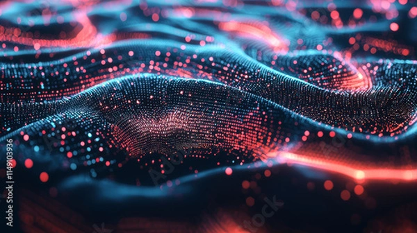 Fototapeta Abstract Data Wave: Neon Blue and Red 3D Rendering