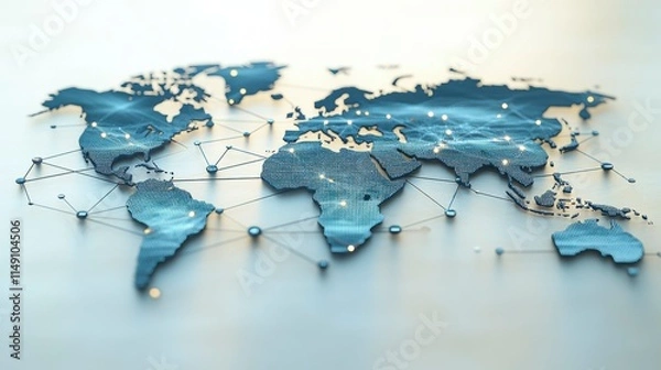 Fototapeta A world map overlaid with digital connections, illustrating the expansion of businesses and their global partnerships, symbolizing success in international commerce.