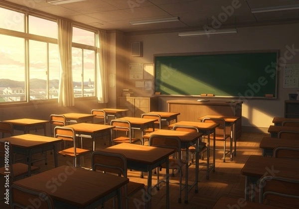 Fototapeta 誰もいない教室- 学校- イラスト素材