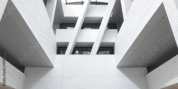 Obraz A close-up shot of a pristine white brick wall, perfect as a minimalist background, minimalistic, architecture, design