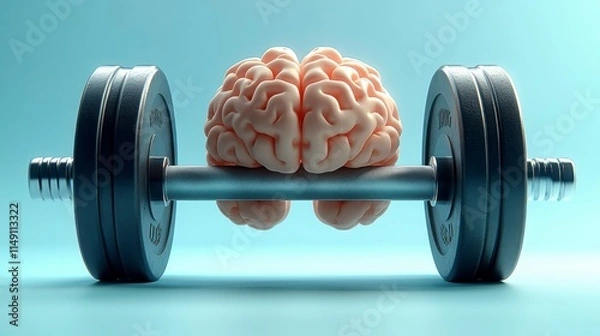 Fototapeta A conceptual image of a brain lifting a heavy barbell, emphasizing the importance of mental wellness and the strength required to tackle life's emotional and psychological challenges.