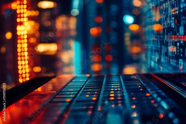 Fototapeta Server Room, Data Center, Technology, Laptop Keyboard, Network