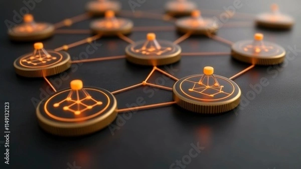 Fototapeta Detailed 3D illustration of a connection structure with a mesh of lines and geometric shapes, symbolizing the flow of scientific data and the relationship between different elements in modern