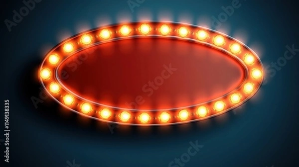Obraz Vintage Oval Neon Sign with Bright Orange Bulbs on Dark Background Ideal for Customizable Text and Creative Promotional Designs