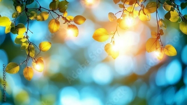 Fototapeta Sunrise over a lush paddy field, with bokeh effects creating a dreamy atmosphere, capturing the essence of farming and the promise of a new day.