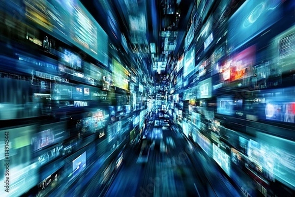 Fototapeta Digital data stream, information overload, technology concept