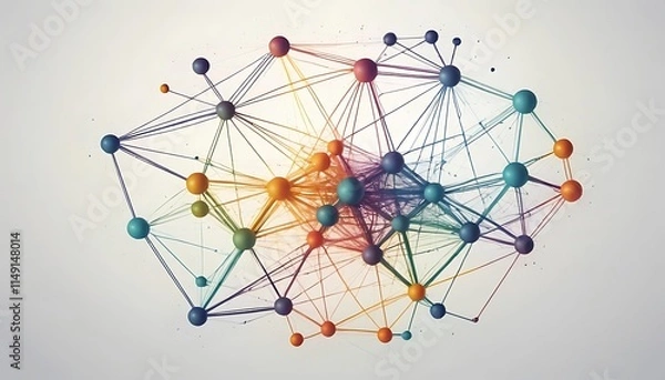 Obraz Abstract Network Colorful Nodes Connected Lines