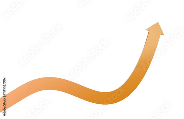 Fototapeta Gold upward arrow graph showing rising trend on transparent background