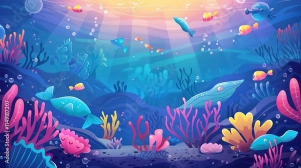 Fototapeta This colorful and life-filled underwater scenery can take us to another world and make us feel relaxed.