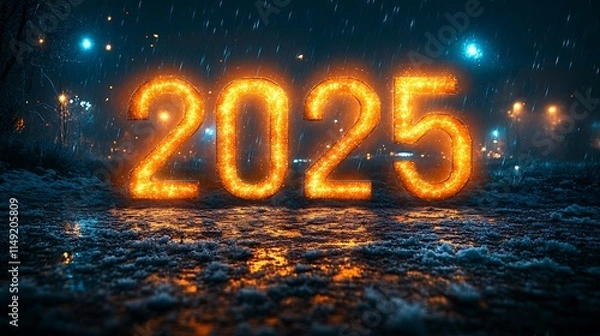Obraz Happy New Year 2025 with Glowing Lights.