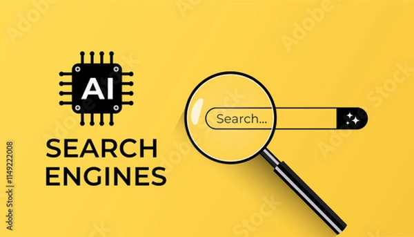 Fototapeta AI search engines concept with search engine bar and magnifying glass. Artificial intelligence technology