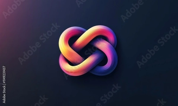 Fototapeta Abstract colorful intertwined knot design on dark background.