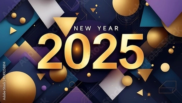 Fototapeta Modern geometric design for New Year 2025, blending sleek lines, vibrant colors, and innovative shapes. Perfect for festive celebrations, digital art, and New Year-themed designs.