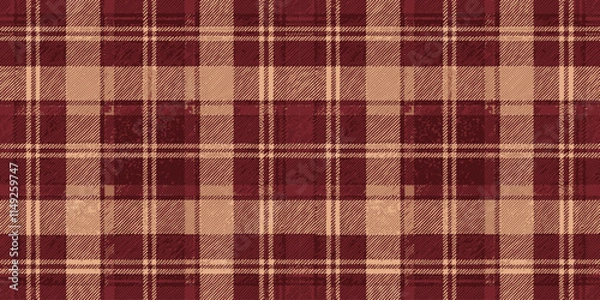 Fototapeta Textured maroon and beige plaid pattern, ideal for cozy autumn designs.
