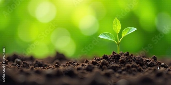 Fototapeta A Tiny Sprout Emerging from Rich Soil, a Symbol of Growth and Renewal in Nature's Embrace