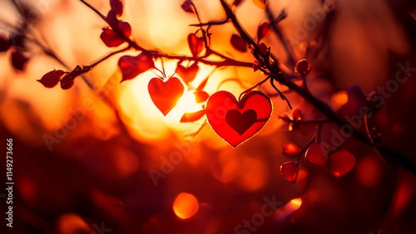 Fototapeta Red heart wallpaper. Plant heart sunset sky field sun glare. A heart glares at the sun in a lifestyle field.