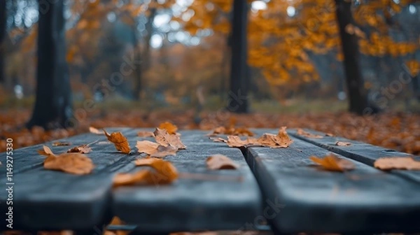 Fototapeta Autumn Leaves Resting On A Park Bench