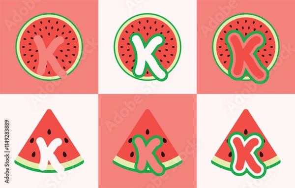 Obraz Letter K watermelon. This logo combines letters and watermelon fruit. Suitable for fruit shops, orchard, juice and the like.