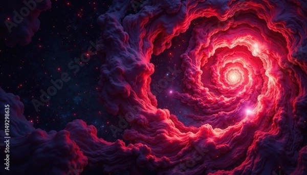 Fototapeta Vibrant Red and White Spiral Pattern on a Dark Background, colors, universe, pattern