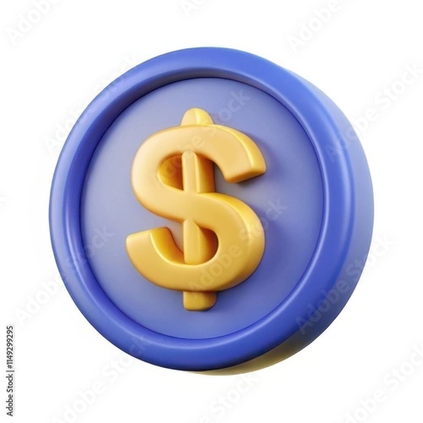Fototapeta A colorful, stylized coin featuring a dollar sign, symbolizing currency, financial transactions, and economic concepts.